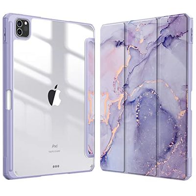 FINTIE Hybride hoes compatibel met iPad Pro 11 inch (2022/2021/2020/2018, 4e/3e/2e/1e generatie) - ultraslank schokbestendig doorzichtig hoesje met potloodhouder, automatisch waken/slapen, lila marmer