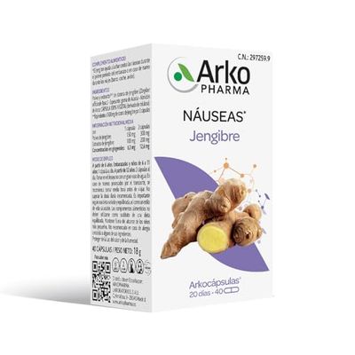 Arkopharma Arkocápsulas Jengibre BIO 40 Cápsulas, Evita Sensación de Náuseas y Mareo en Viajes, Favorece la Digestión, Vegano, Complemento Alimenticio