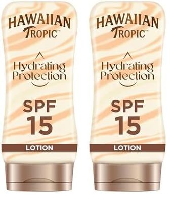 Hawaiian Tropic Silk Hydration Protective - Loción Solar Protectora con cintas de seda hidratantes y resistente al agua, Protección Alta, SPF 15, 180 ml (Paquete de 2)