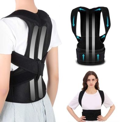 WELLDER Correcteur Postural Bandeau Lombaire Épaules Dos Posture Homme Femme Orthèse Dos Droite Buste Redresse Épaules - Réglable Ceinture Correction de Posture Noir Velcro (XL)