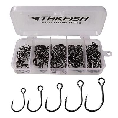 THKFISH 100 stks/doos inline enkele haken vervanging vishaken voor kunstaas aas inline cirkel haken grote oog met prikkeldraad zoutwater zoetwater 2 1 1/0 2/0 3/0 zwart