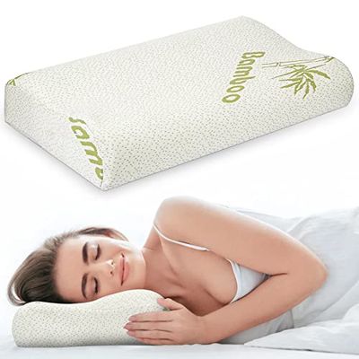 GONICVIN Memory Foam kussen, neksteunkussen met wasbare kussensloop, ergonomisch slaapkussen, traagschuim hoofdkussen voor rug en zijligging, wit, 1er Set