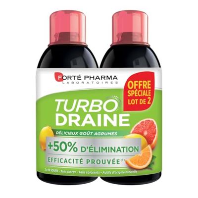 Forté Pharma - TurboDraine Agrumes | Complément Alimentaire à base de thé vert - Elimination et drainage | Lot de 2 x 500 ml