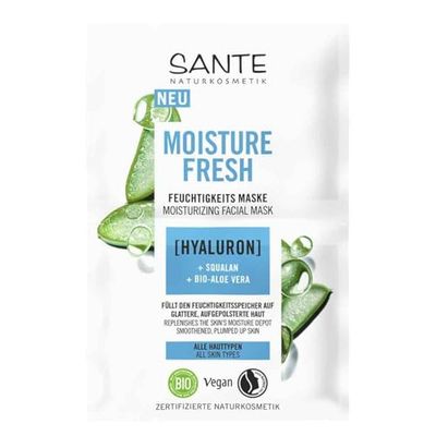 SANTE Naturkosmetik Moisture Fresh Maschera idratante con acido ialuronico, squalano e aloe vera biologica, maschera nutriente per idratare intensamente e pelle liscia, 2 x 4 ml