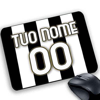 Tappetino per il mouse, Mouse personalizzabile con nome e numero, prodotto compatibile per tifoso Bianconero Stile maglia a strisce bianco nere (15)