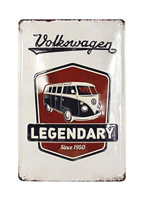 BRISA VW Collection - Volkswagen Retro Tin Sign Vintage Decoration made of Metal in T1 Bus Design (Vintage Logo/Gray)