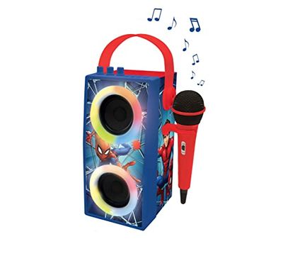 Lexibook Marvel Spiderman - Enceinte Portable Bluetooth Lumineuse avec Micro, karaoké, Effets Lumineux, sans-Fil, USB, Carte SD, Batterie Rechargeable, Rouge/Bleu, BTP180SPZ