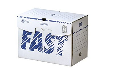 Fast Lot de 25 Boîtes Archives en Carton Dos 20cm Montage Manuel Blanc / Bleu