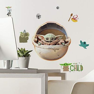 RoomMates RMK4655SCS The Mandalorian Baby Yoda Grogu, beschilderde muurstickers om af te pellen en op te plakken