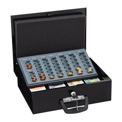Relaxdays Caja de Dinero con Contador de Monedas, Cerradura con Llaves, de Hierro, 11,5 x 36 x 28,5 cm, Negro