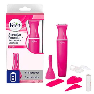 Veet Sensitive Precision - Aparador elétrico depilação mulher zonas sensíveis em inglês, facial e roxas, rosa