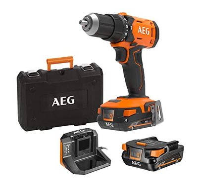AEG BSB18G4-402C - Taladro de percusión (18 V, 60 Nm, mandril de 13 mm, 2 velocidades, incluye 2 baterías de 4 Ah, cargador, estuche