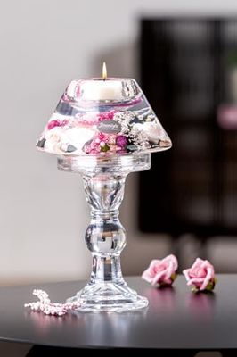 Pack of 2 Dreamlight, Tealight Candle Holder, Lamp Memphis, Rose, Glass, Pink, PU 2, H. 20 cm, D. 12 cm