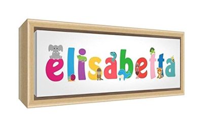 Little Helper LHV-ELISABETTA-2159-FCNAT-15IT Kunstdruk op canvas, ingelijst, natuurlijk hout, personaliseerbaar ontwerp met meisjesnaam Elizabeth, meerkleurig, 25 x 63 x 3 cm