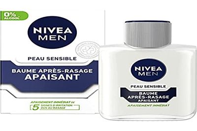 NIVEA MEN Pelle Sensibile Balsamo Dopobarba (1 x 100 ml), Trattamento Dopobarba arricchito con Camomilla & Hamamelis, Trattamento viso per uomo 0% di alcool per pelli sensibili