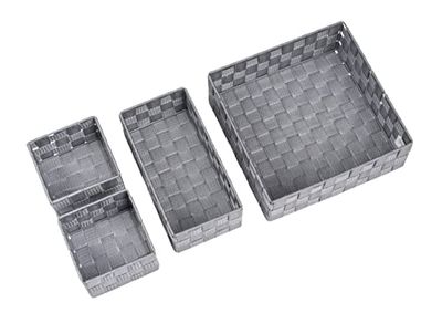 Wenko Cesta da bagno Adria grigio, set 4 cestelli decorativi per la conservazione e organizzazione, misure S, M ed L per cucina, bagno e altri ambienti, portaoggetti di polipropilene resistente