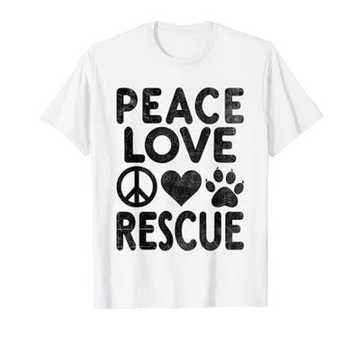 Peace Love Rescue Cane Gatto Adozione Cani Gatti Maglietta