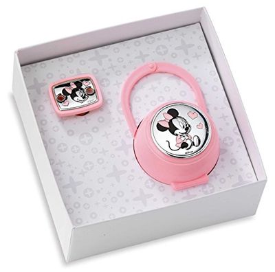 Disney Baby - klips na smoczek z łańcuszkiem i etui w kolorze srebrnym - pomysł na prezent dla noworodków (różowy)