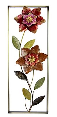 Flair Flower Escultura de pared de metal, diseño de hojas, cuadro de flores, imagen 3D, decoración de terraza, decoración de pared, abstracto, extravagante, regalo, diseño de flores, color rojo,