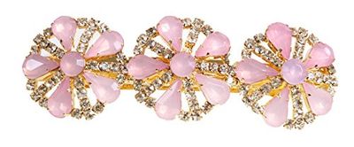 Caravan Pink Rose Design on French Automatic Barrette of Swarovski Rhinestone