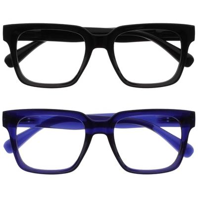 OPULIZERA Blue Light Blocking Reading Glasses - Anti-Reflective and Anti-Glare - 2 Pack Readers - UV400 Protection - Oversized Frame - Computer and Screen Glasses - Black Blue - Men Women - +1.00