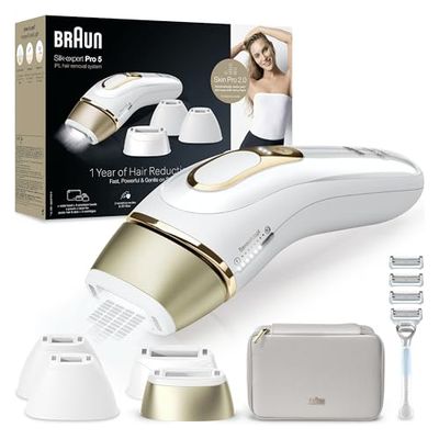 Braun Luz Pulsada Silk-expert Pro 5 PL5358 IPL, Eliminación Del Vello En Casa, Funda, Maquinilla De Depilación Venus, 4 Cabezales