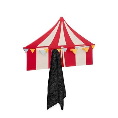Porte-manteau avec design auvent cirque pour enfants à 4 crochets – Porte-manteau mural rouge, en MDF, pour chambre, 37 x 4,4 x 25 cm