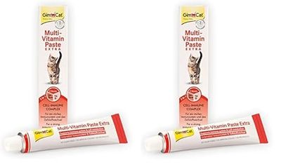 GimCat Multi-Vitamin Extra, Pasta multivitaminas - Snack para Gatos, con Beta-glucano y Omega 3 & 6 para una protección Celular Saludable - 1 Tubo (1 x 200 g) (Paquete de 2)