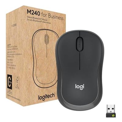 Logitech M240 for Business - Mouse wireless silenzioso, ricevitore USB Secure Logi Bolt, Bluetooth, certificazione globale per Windows, Mac, Chrome, Linux, iPadOS, Android; grafite