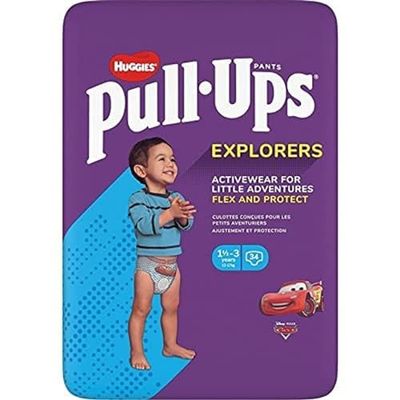 HUGGIES Pull-Ups Explorers - Couches d'apprentissage Garçon 1.5-3 ans - ludique et pédagogique - facile à mettre et à enlever - technologie absorbante éducative - protection optimale - motifs Disney