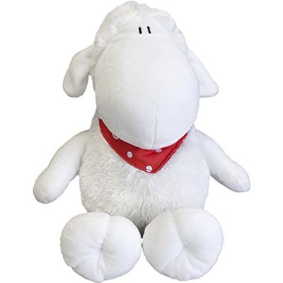 Sheepworld Plush Sheep Lucky Cuddly Toy Plush Height 30 cm Sitting Neckerchief with Motif Print Lucky Charm Gift Lucky Charm Christmas New Year's Eve Baby Christening 45565