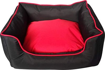 Classic Pet Products Cama Rectangular Impermeable para Perro, Negro/Rojo, pequeña