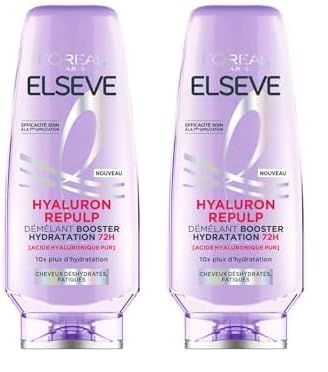 L'Oréal Paris - Démêlant Ré-Hydratant pour Cheveux Déshydratés et Fatigués - Hydratation 72H - Brillance - Souplesse - À l'Acide Hyaluronique - Elseve Hyaluron Repulp - 250 ml (Lot de 2)