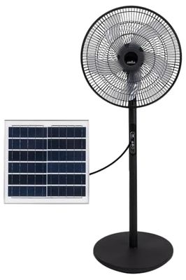 Rialto Ventilateur sur pied solaire Noir 30 W 3 vitesses 5 pales Port USB Batterie lithium 112 x 41 x 38 cm