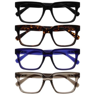 OPULIZERA Blue Light Blocking Reading Glasses - Anti-Reflective Anti-Glare - 4 Pack Readers - UV400 Lenses - Oversized Frame - Computer Screen Glasses - Black Brown Blue Grey - Men Women - +3.50