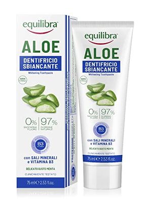 Equilibra Igiene Dentale, Aloe Dentifricio Sbiancante, Dentifricio Aloe Vera per Denti Bianchi Delicato dal Gusto Fresco, Aiuta a Protegge da Placca, Carie, Macchie, Ingiallimento, 75 ml