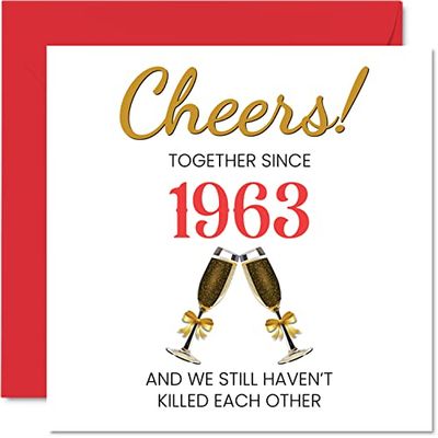 Grappige diamanten verjaardagskaart voor echtgenoot vrouw - Samen sinds 1963 - Gelukkige 60e huwelijksverjaardag kaarten voor partner, I Love You Gifts, 145 mm x 145 mm wenskaarten voor zestigste