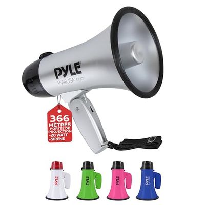 PYLE Haut-Parleur Mégaphone Portable avec Sirène - Mégaphone Porte-Voix Compact et Fonctionnant sur Piles avec Puissance de 20 Watts, Microphone, 2 Modes, Sonorisation PA et Poignée Pliante