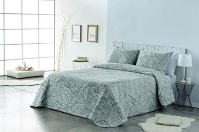 VIALMAN Colcha Bouti leve de Sofia 29 com design de caxemira para cama de casal de 150 cm, colcha de caxemira 150, colcha de paisley 250 x 270 cm, cinzento