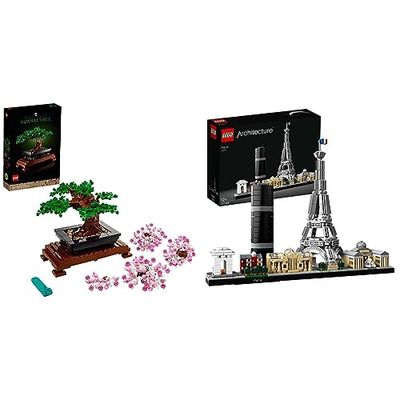 LEGO 21044 Architecture Parigi, con Torre Eiffel e Museo del Louvre, Modellismo Monumenti & 10281 Icons Albero Bonsai, Piante Artificiali, Costruzione in Mattoncini