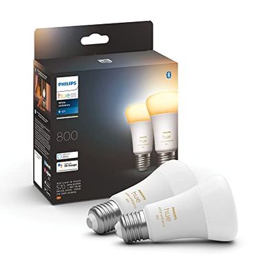 Philips Hue White Ambiance Lampadina LED Smart, Bluetooh, Attacco E27, 6W, Dimmerabili, Luce Bianca da Calda a Fredda, Bianco, confezione da 2