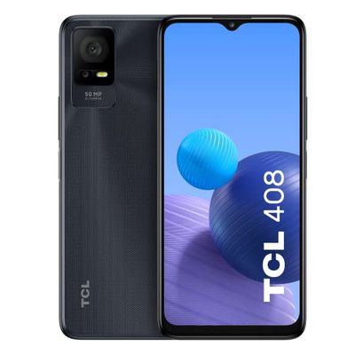TCL 408 - Smartphone 6,6 inch (HD+-scherm, 4 GB-64 GB, uitbreidbare microSD, Dual SIM, camera 50 MP, batterij 5000 mAh, dubbele stereoluidspreker, Android 12), grijs