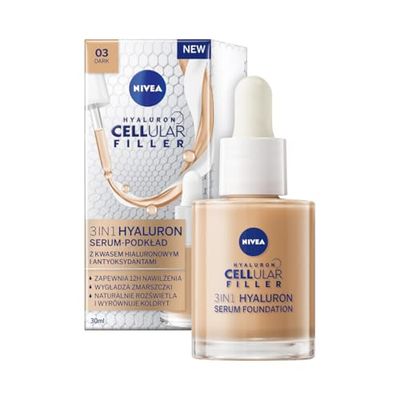 NIVEA 3-in-1 Hyaluronic Serum Dark (30 ml), Anti-Age Foundation with Serum for Younger Skin, Moisturising with Hyaluronic