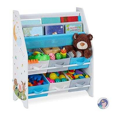 relaxdays Etagère Enfants, Animaux, 6 boîtes, 2 Compartiments, Rangement Jouets, bibliothèque HlP 74x62x31,5 cm,coloré