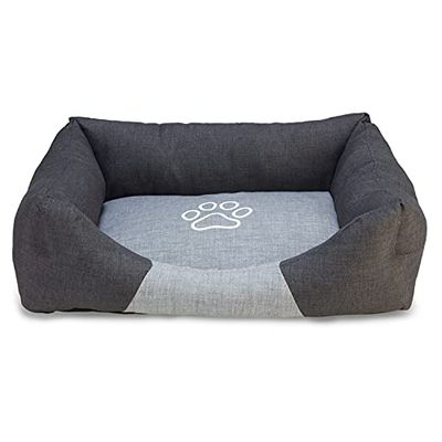 ARQUIVET Vierkant hondenbed in zwart en grijs met poot, 60 x 55 x 18 cm, hondenbed, gevoerd, comfortabel, wasbaar, bedden voor huisdieren, hondenbed