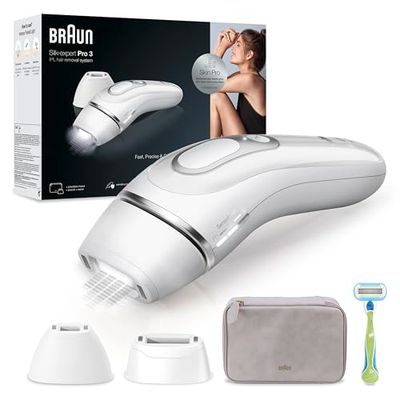 Braun Silk·expert Pro 3 PL3133, Épilateur Lumière Pulsée, Épilation Semi-Définitive À La Maison, Blanc/Argent, Avec Pochette, Tête De Précision Et Rasoir Venus