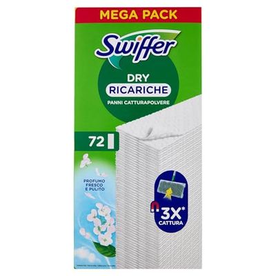 Swiffer Scopa Acchiappaspolvere Salviette Secche 72 Unità, Profumo Febreze, cattura e trattiene la polvere