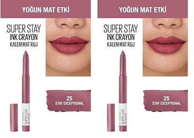 Maybelline lipstick Superstay Matte Ink Crayon, longlasting With Precision Applicator, 25 Stay Exceptional, 1.5 g, Pack Of 2
