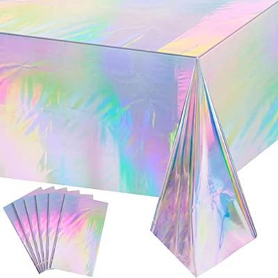 Lot de 6 nappes rectangulaires en Plastique irisé Brillant jetable au Laser - Décoration de fête d'anniversaire, de Mariage, de Noël - 137,2 x 274,3 cm (Laser)