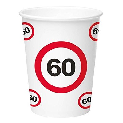 Folat - 60 års trafikskylt papperskoppar 350 ml - 8 st